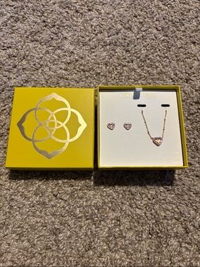 Kendra Scott Gold Heart Necklace and Gold Heart Stud Earrings
